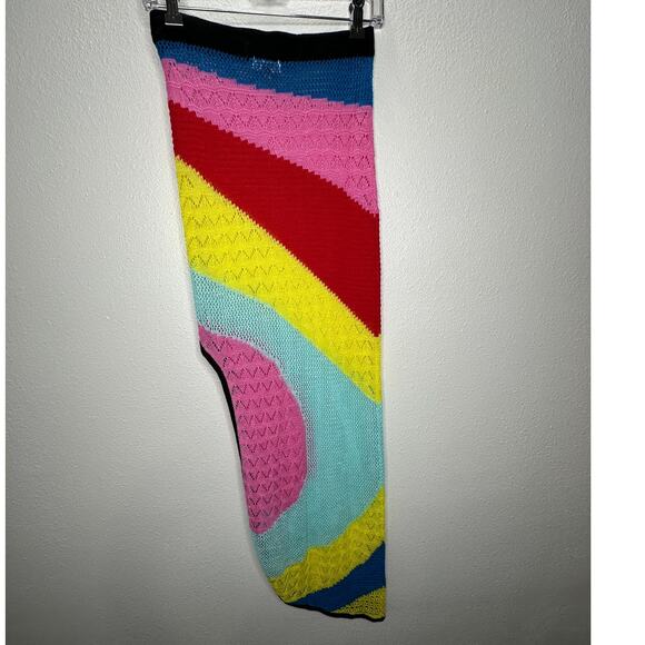 Staud Rainbow Centre Asymmetric Stripe Pointelle Crochet Midi Skirt Coverup S - Picture 6 of 13